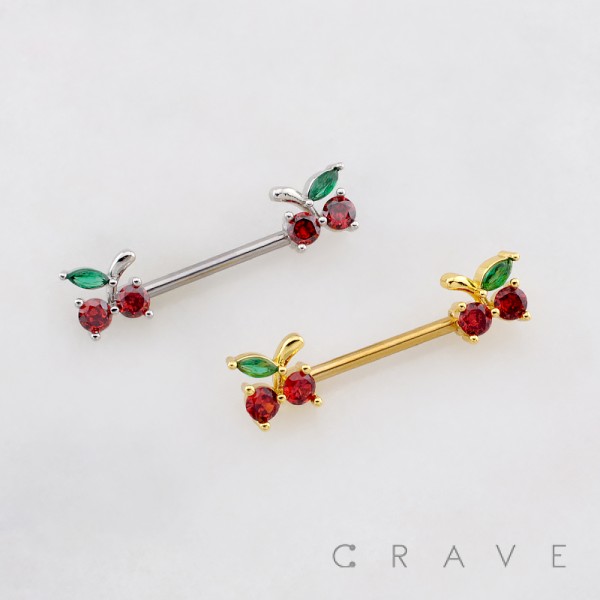 CZ CHERRY 316L SURGICAL STEEL NIPPLE RING CZ CHERRY 316L SURGICAL STEEL NIPPLE RING